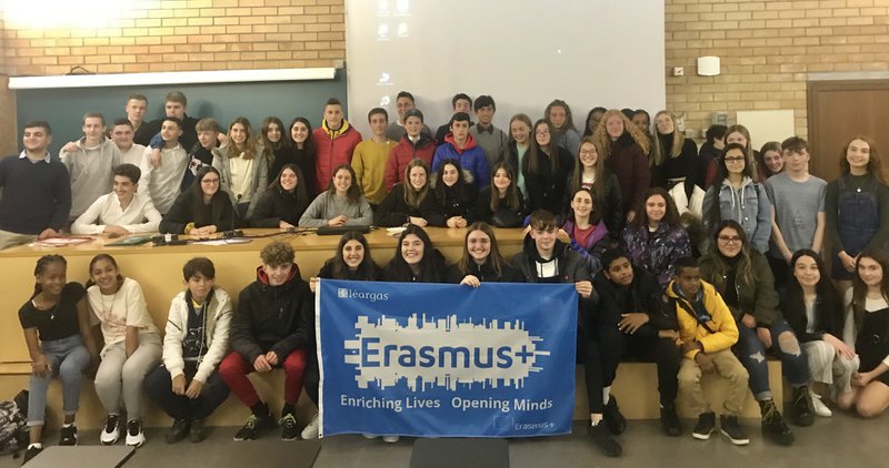 Irish and Spanish students together during their Erasmus+ KA229 School Partnership