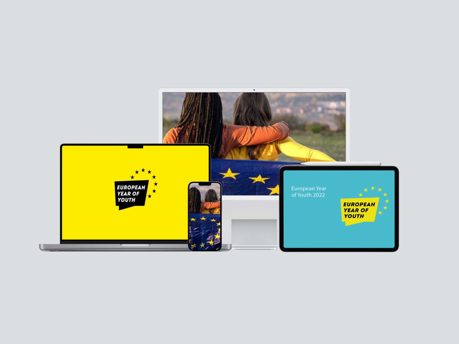 European Year of Youth logo and image on multiple devices