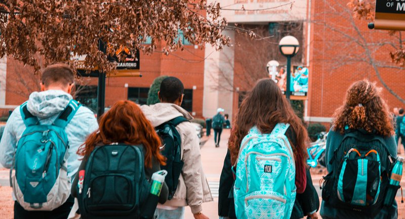 Students entering school in La Palma, Canary Islands