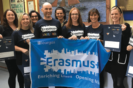 Teachers in Claddagh NS celebrating Erasmus+ Schools Week